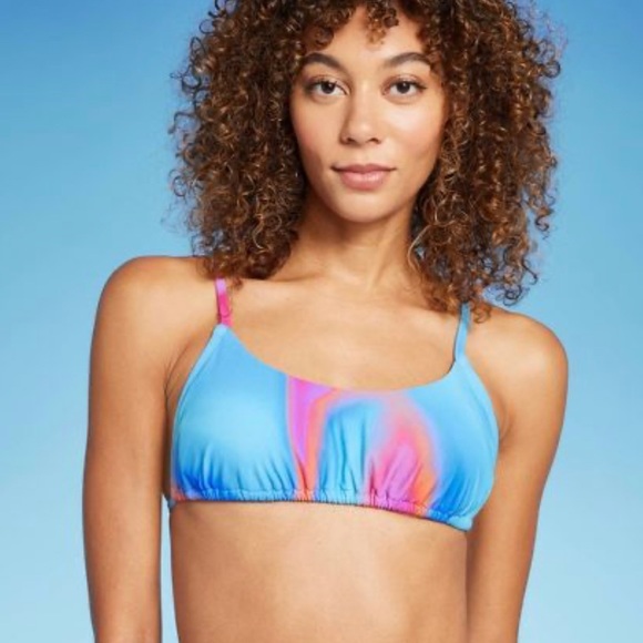 WILD FABLE BLUE MARBLE PRINT BIKINI TOP WOMENS TUNNEL FRONT BRALETTE NWT - Picture 4 of 4